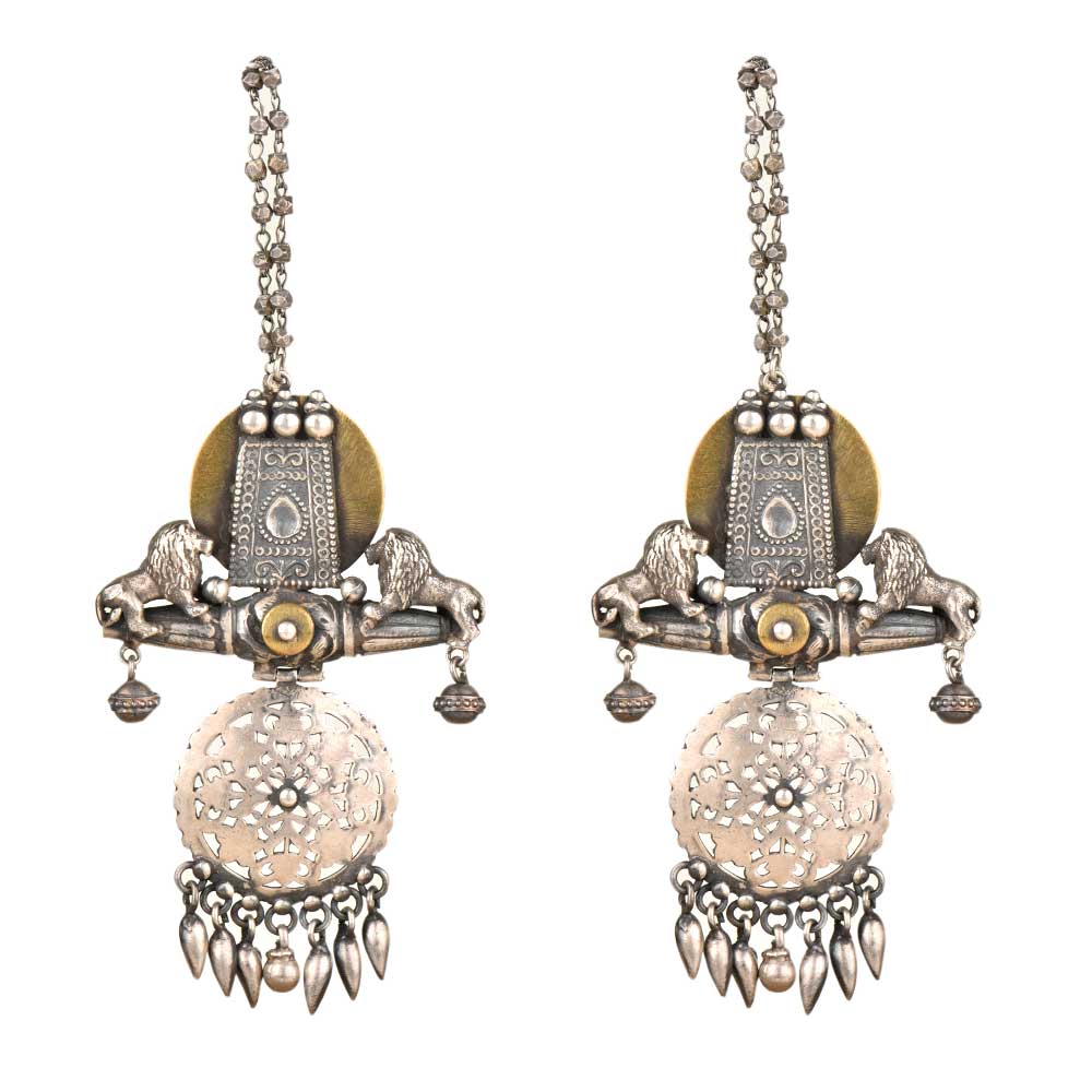 Angled view of Banjara earrings in 92.5 Sterling Silver