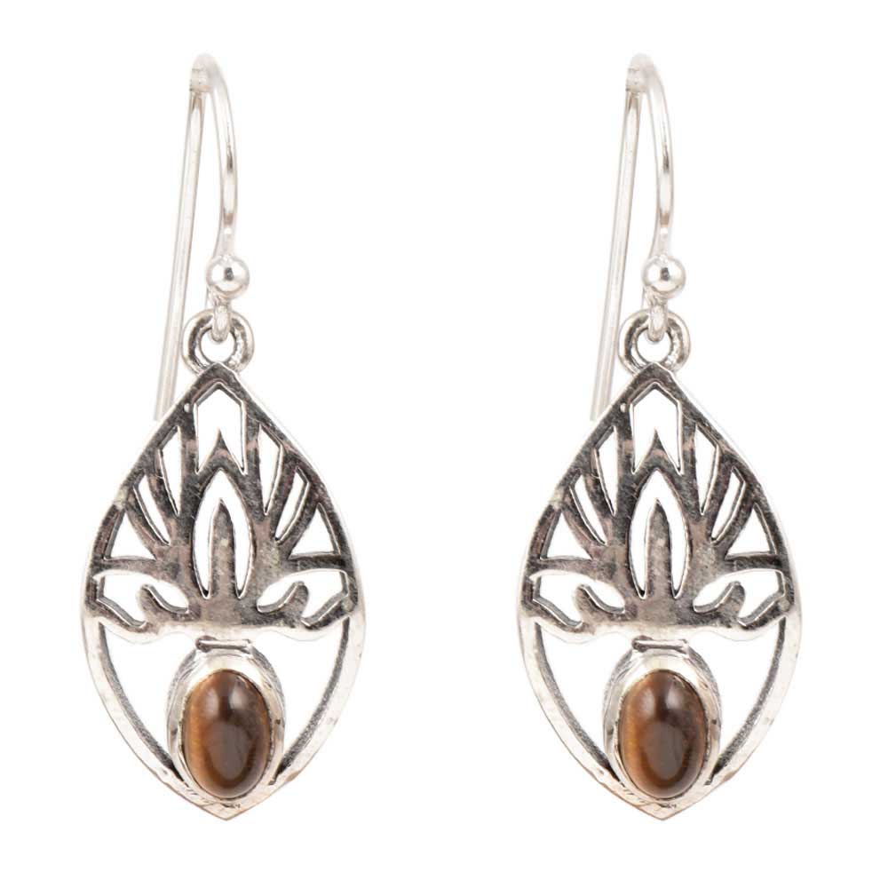 Stylish 92.5 sterling silver tiger eye stone dangle earrings perfect for everyday wear