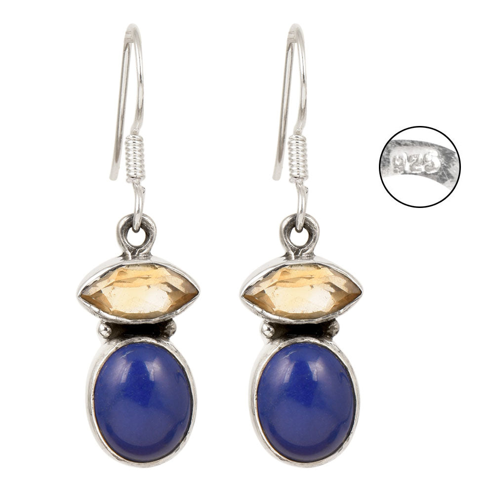 Back view of the handcrafted lapis drop earrings, highlighting craftsmanship.