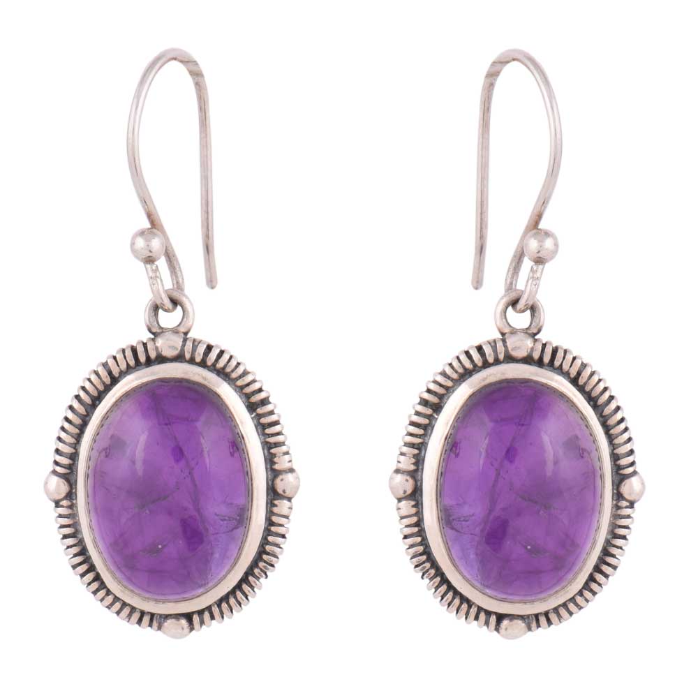 Delicate oval earrings with amethyst, softly finished in 92.5 Sterling Silver.