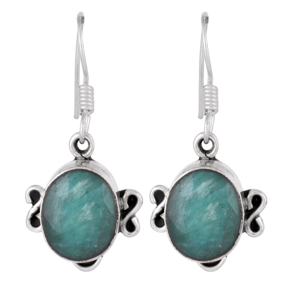 Artisan finishing on green aventurine earrings with 92.5 Sterling Silver