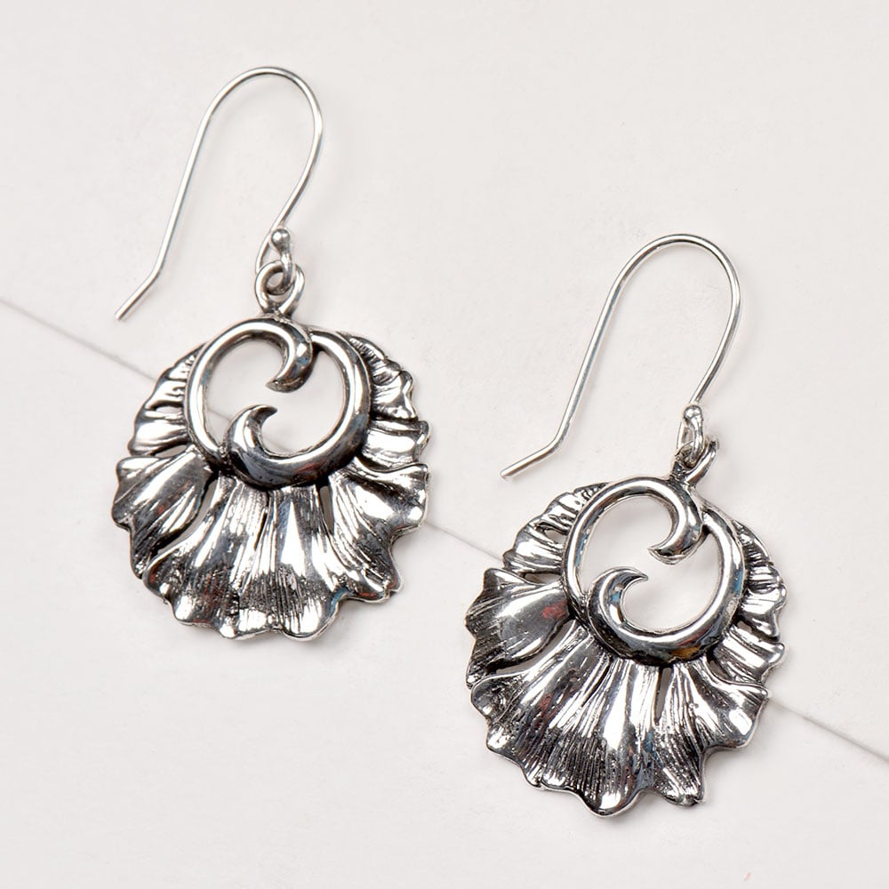 handcrafted leaf patterns symbol earrings in 92.5 Sterling Silver