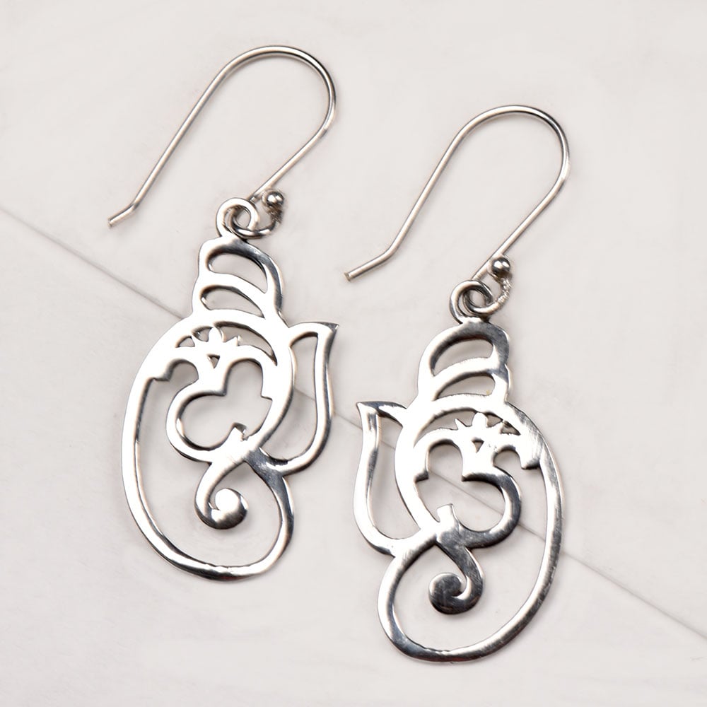 handcrafted modern fusion of tradition pattern earrings in 92.5 Sterling Silver