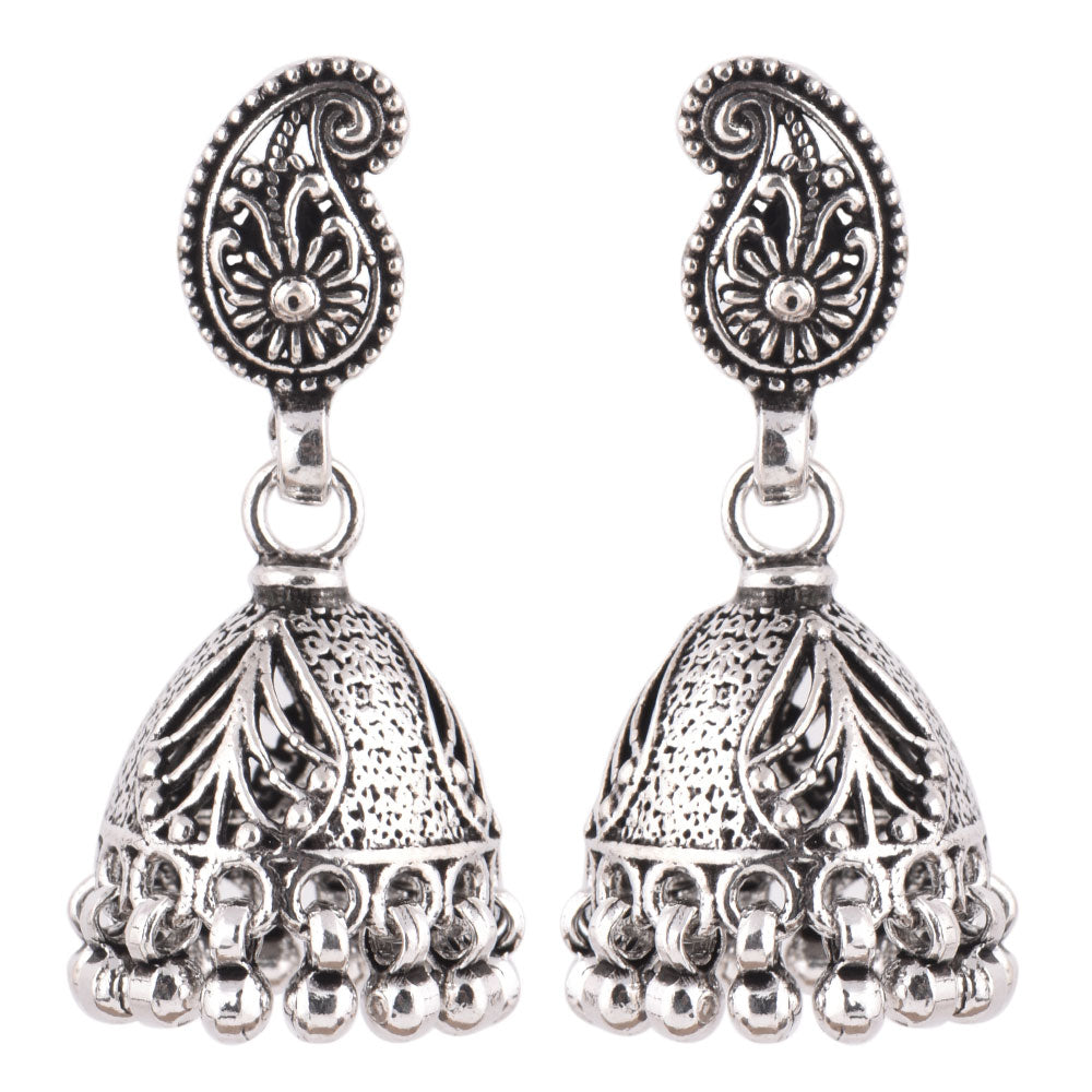 heritage style floral detailing jhumki earrings with modern edge