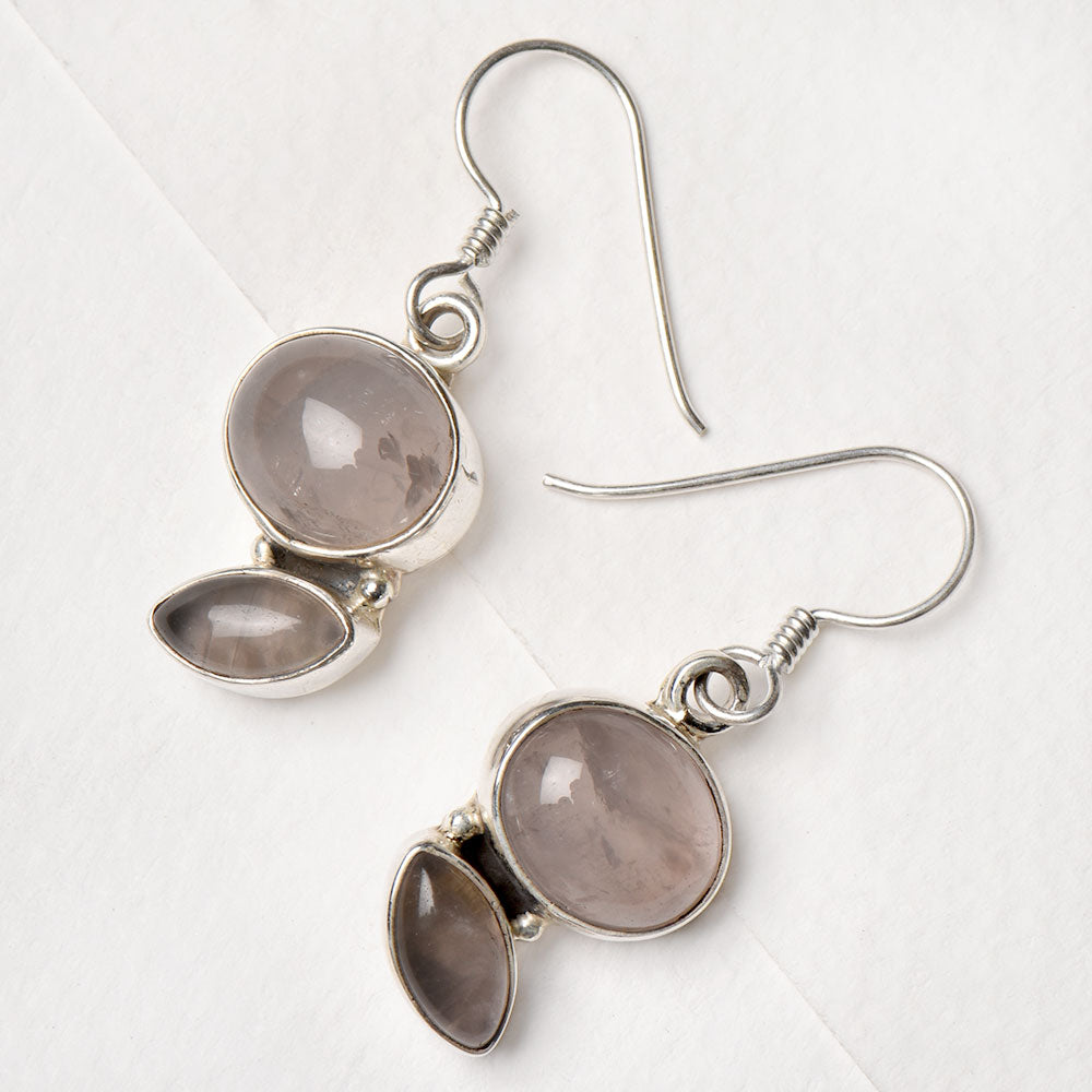 Detail of Moonstone Moon Dangle Earrings showing the artisanal workmanship and 92.5 Sterling Silver sheen
