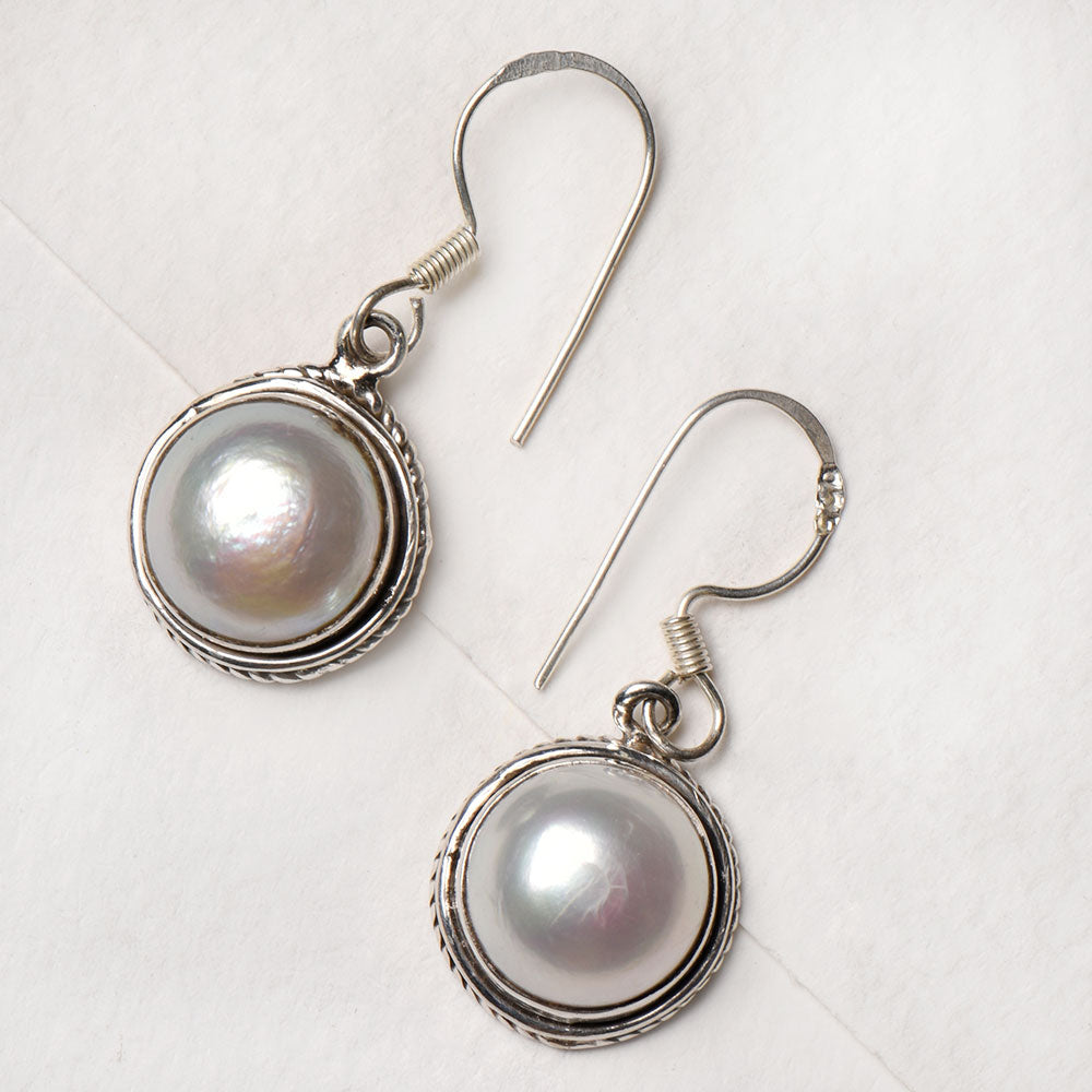 Detail of Peals Studded Hook Stud Earrings showing the artisanal workmanship and 92.5 Sterling Silver sheen