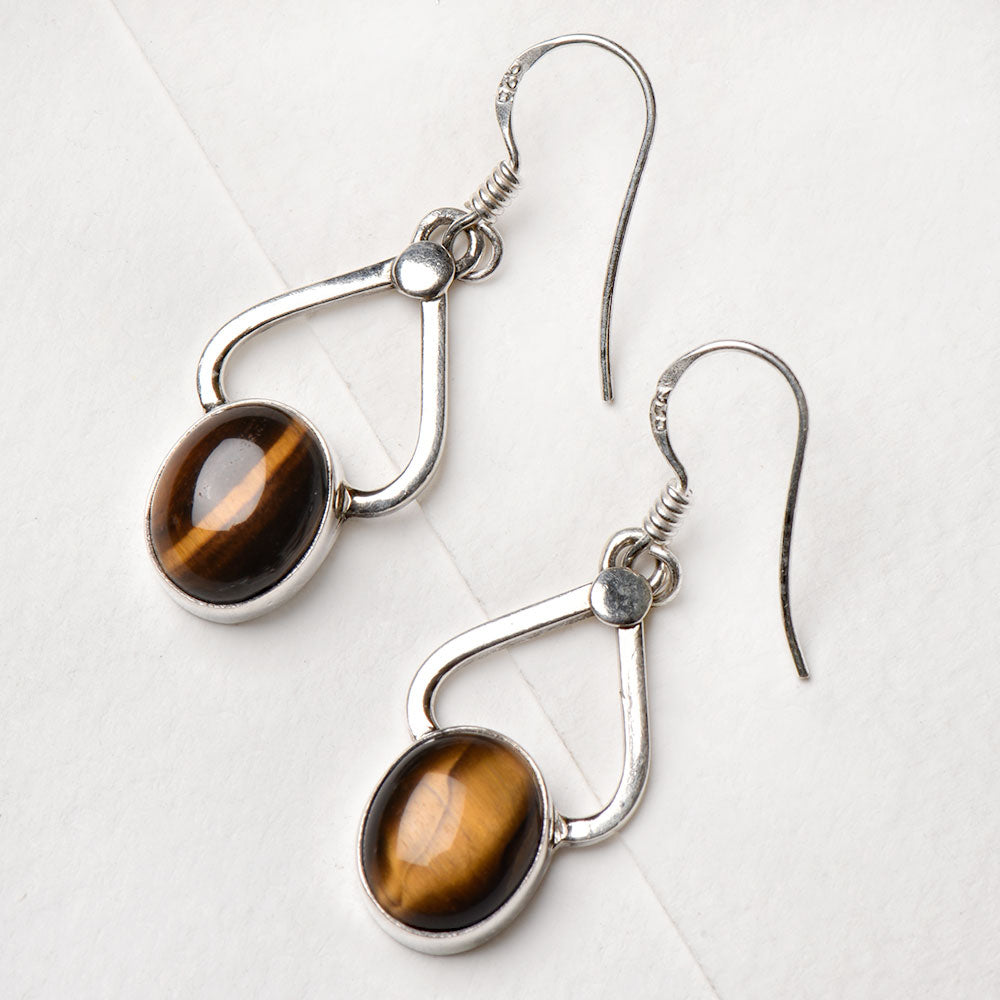 Detail of Simple Design Tiger Dangle Earrings showing the artisanal workmanship and 92.5 Sterling Silver sheen