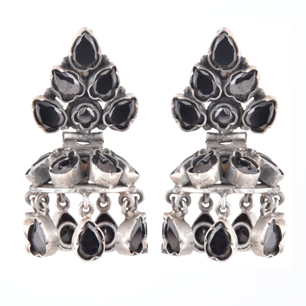 heritage style black onyx jhumka earrings with modern edge