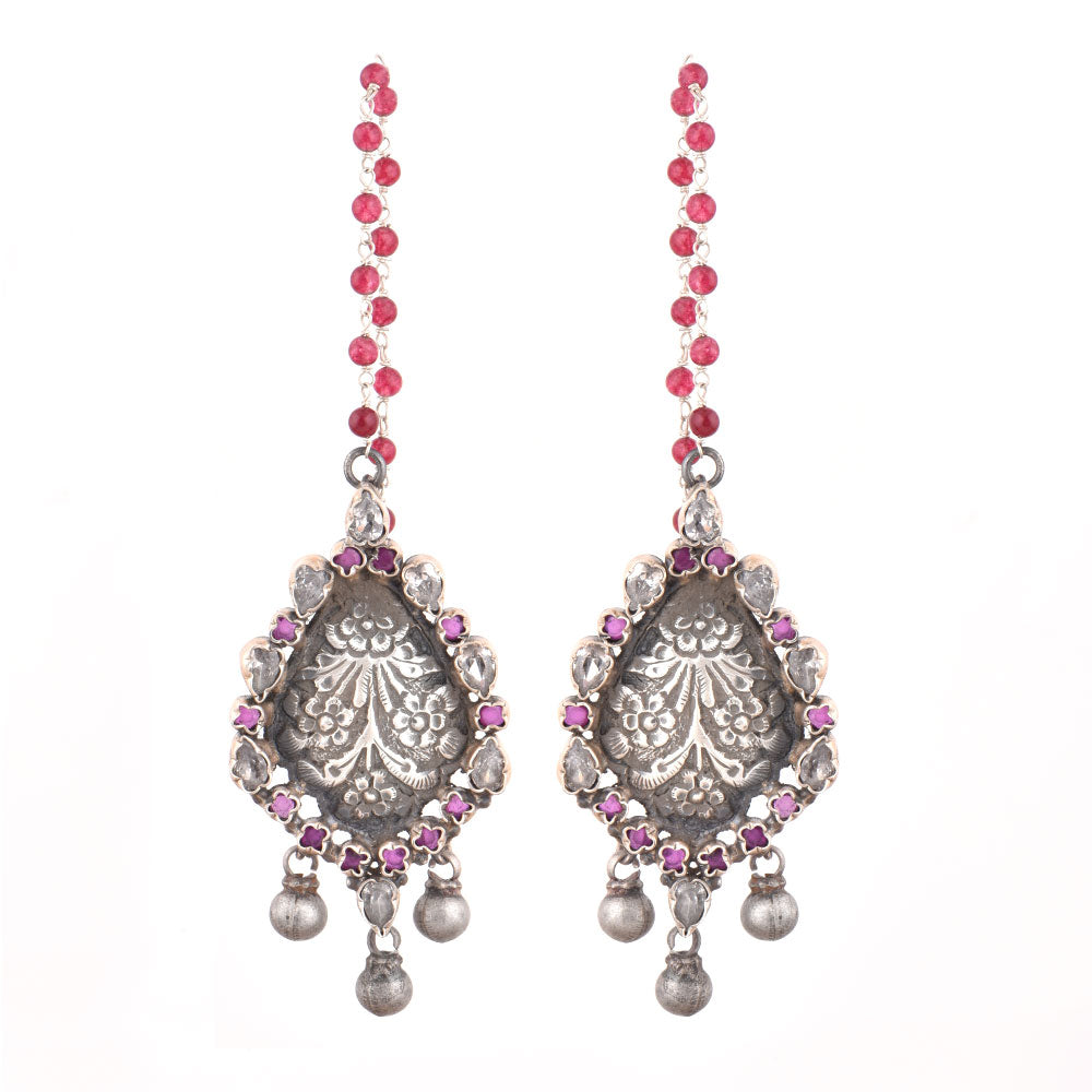 heritage style pink tourmaline jhumki earrings with modern edge
