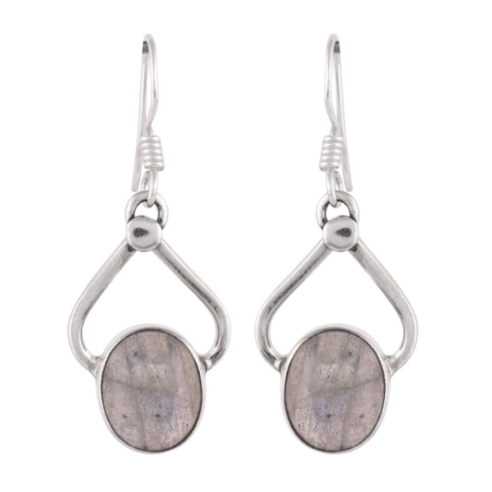 Angled view of Moonchild Moonstone earrings in 92.5 Sterling Silver