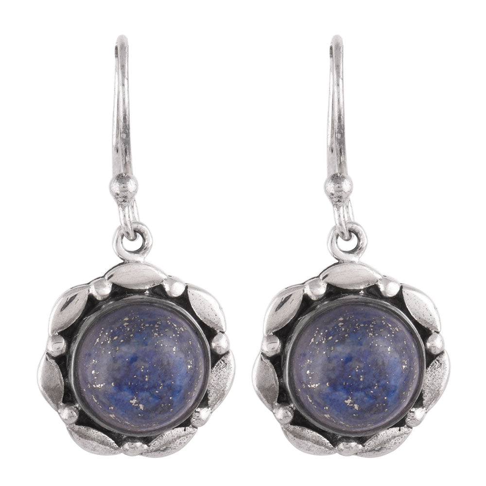 Overhead view of Banjara Lapis earrings in 92.5 Sterling Silver