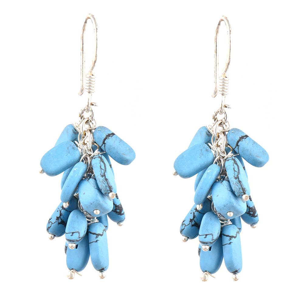 Artistic display of 92.5 Sterling Silver Turquoise Drop Earrings in 925 Silver, Silver , Blue elements