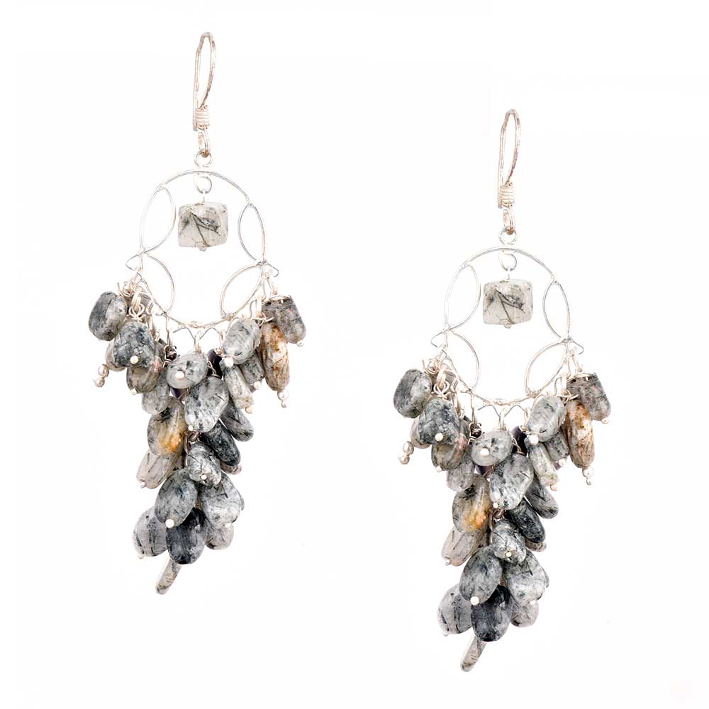 Stylish 92.5 sterling silver grey bead nugget drop earrings perfect for everyday wear
