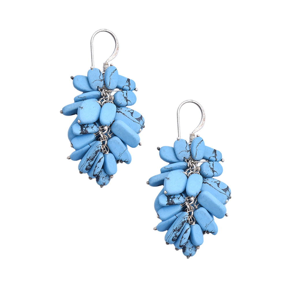 Top view of handcrafted Turquoise Dangle Earrings in 925 Silver, Silver & Blue stones, 92.5 Sterling Silver