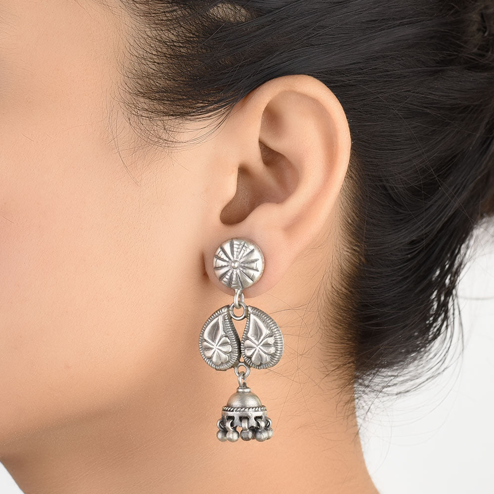 Jhumki earrings with pure jhumkies ethnic in 92.5 Sterling Silver, handmade and inspired by jharokha arches.