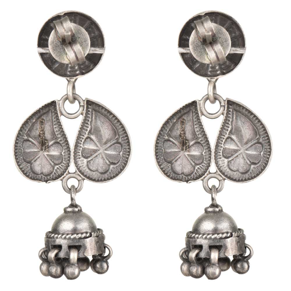 Close-up of pure jhumkies ethnic set in 92.5 Sterling Silver jhumki earrings.