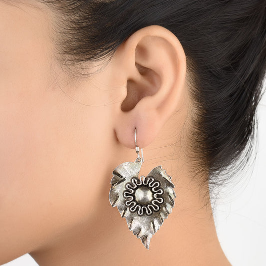 92.5 Sterling Silver leaf dangle earrings front view