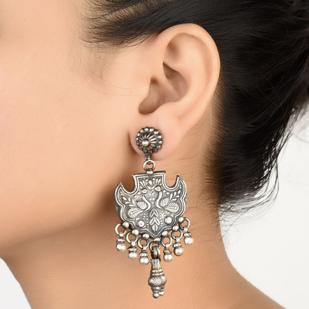 92.5 Sterling Silver peacock earrings front view