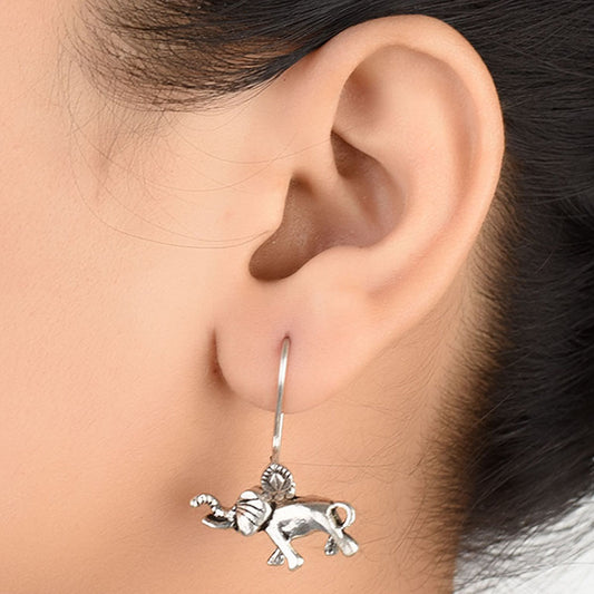 Front view of Elephant Trunk Up Earrings handcrafted in 92.5 Sterling Silver