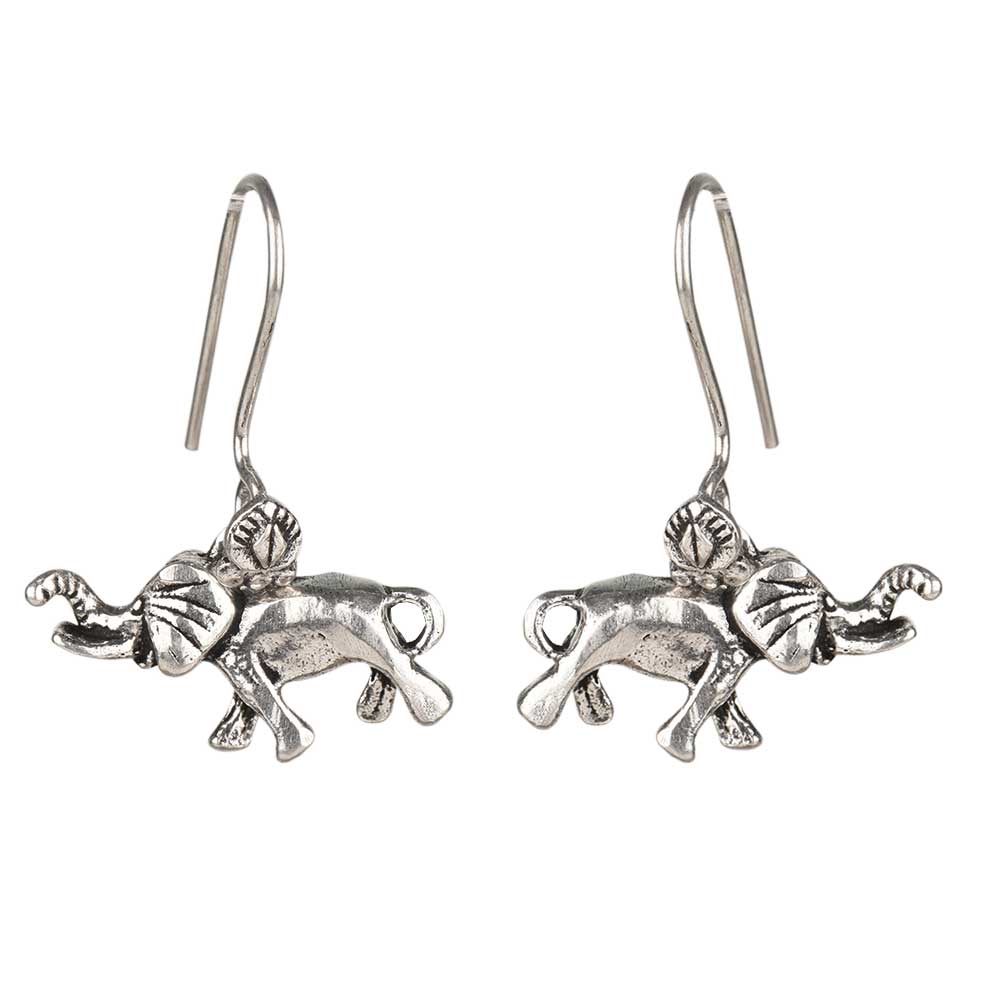 Side profile of Elephant Trunk Up Earrings showing Elephant setting in 92.5 Sterling Silver