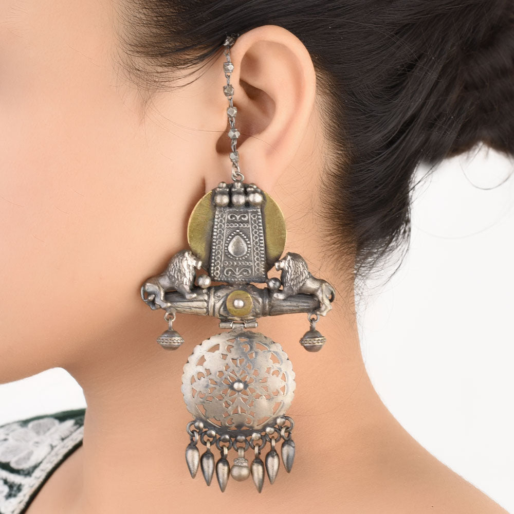 Detail of drop of Banjara earrings in 92.5 Sterling Silver