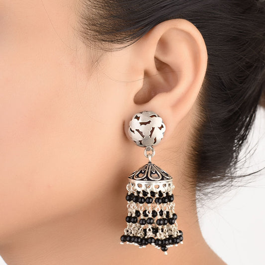 Front view of Moti Pearl pearl jhumka earrings in 92.5 Sterling Silver