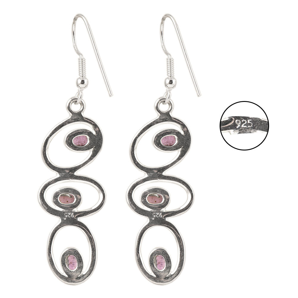 Detailed shot of Amethyst Dangle Earrings design in 92.5 Sterling Silver.