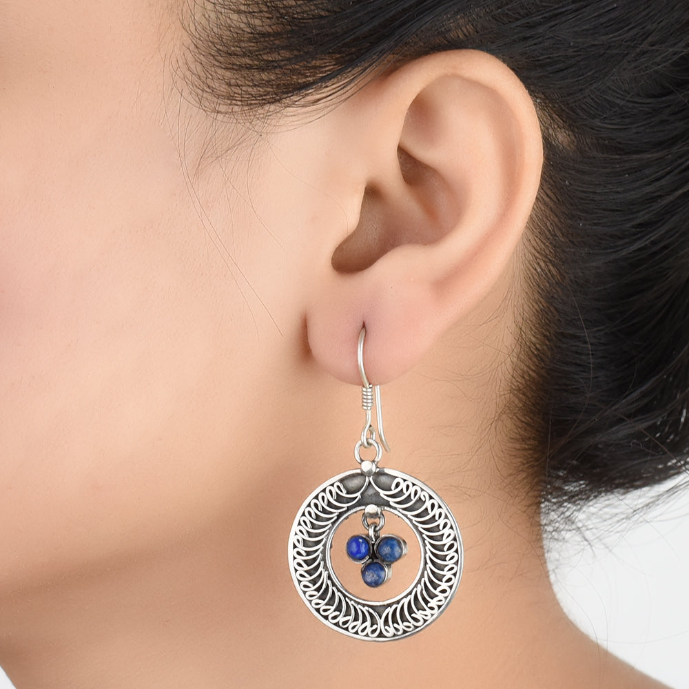 Front view of Neel Lapis lapis earrings crafted in 92.5 Sterling Silver.