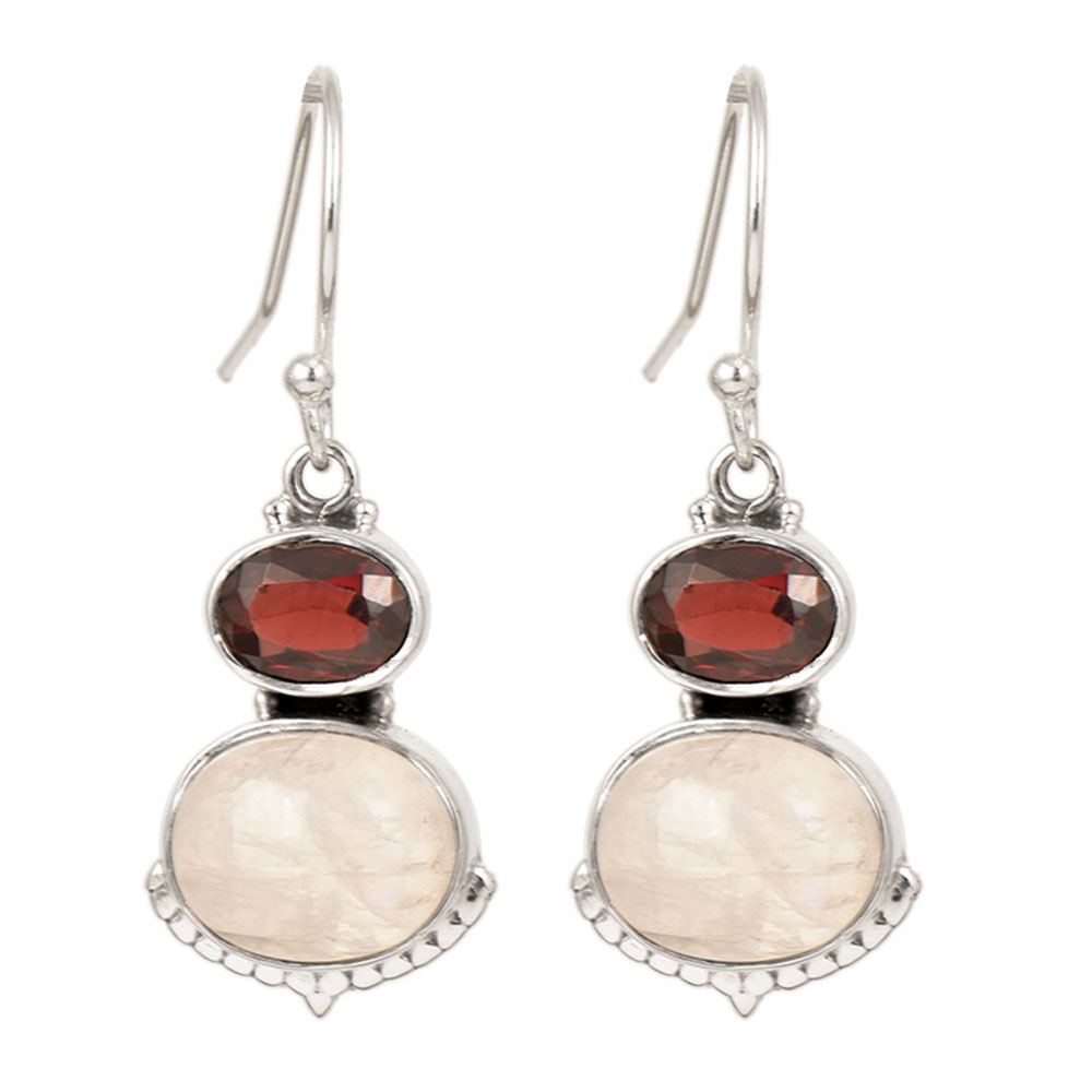 Front view of Anar Garnet garnet & pearl earrings crafted in 92.5 Sterling Silver.