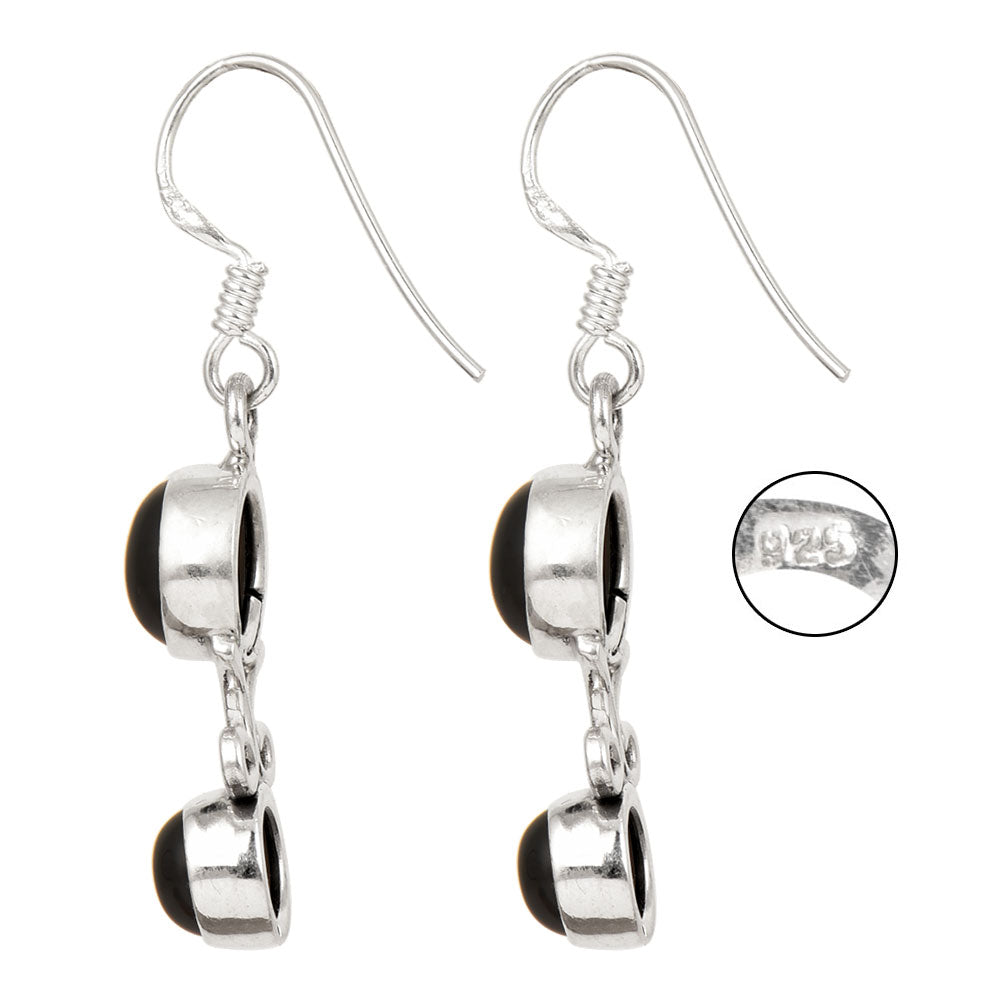 Close-up of intricate details on these 92.5 Sterling Silver black onyx drop earrings.