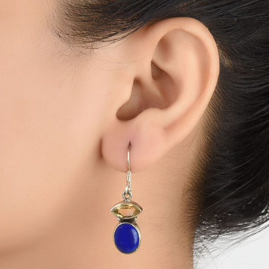 Front view of Neel Lapis lapis drop earrings crafted in 92.5 Sterling Silver.