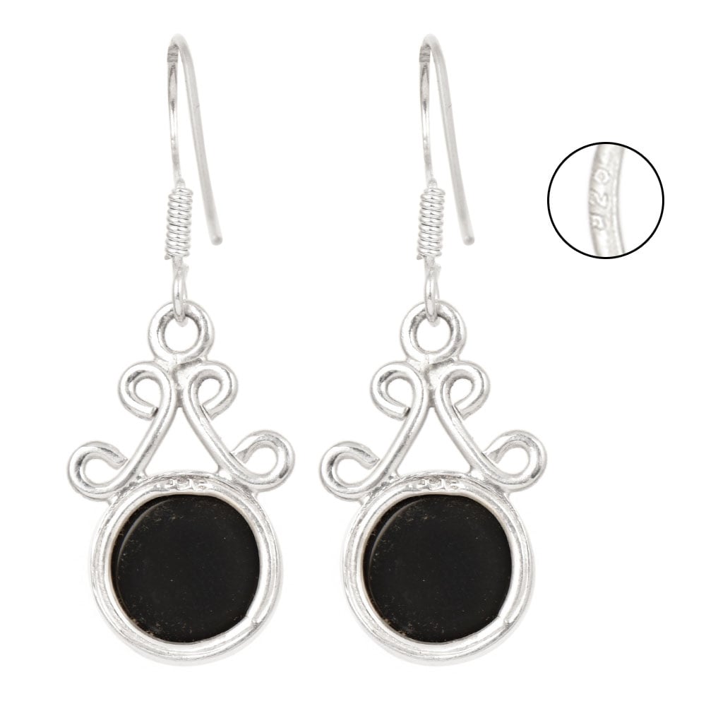 Back view of the handcrafted black onyx dangle earrings, highlighting craftsmanship.