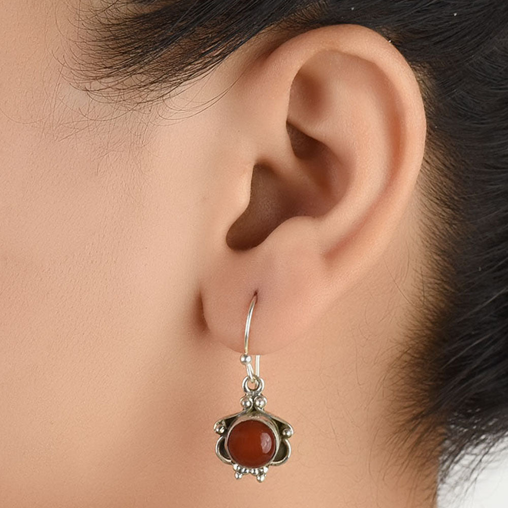 Front view of Reet red jasper studded stud earrings crafted in 92.5 Sterling Silver.