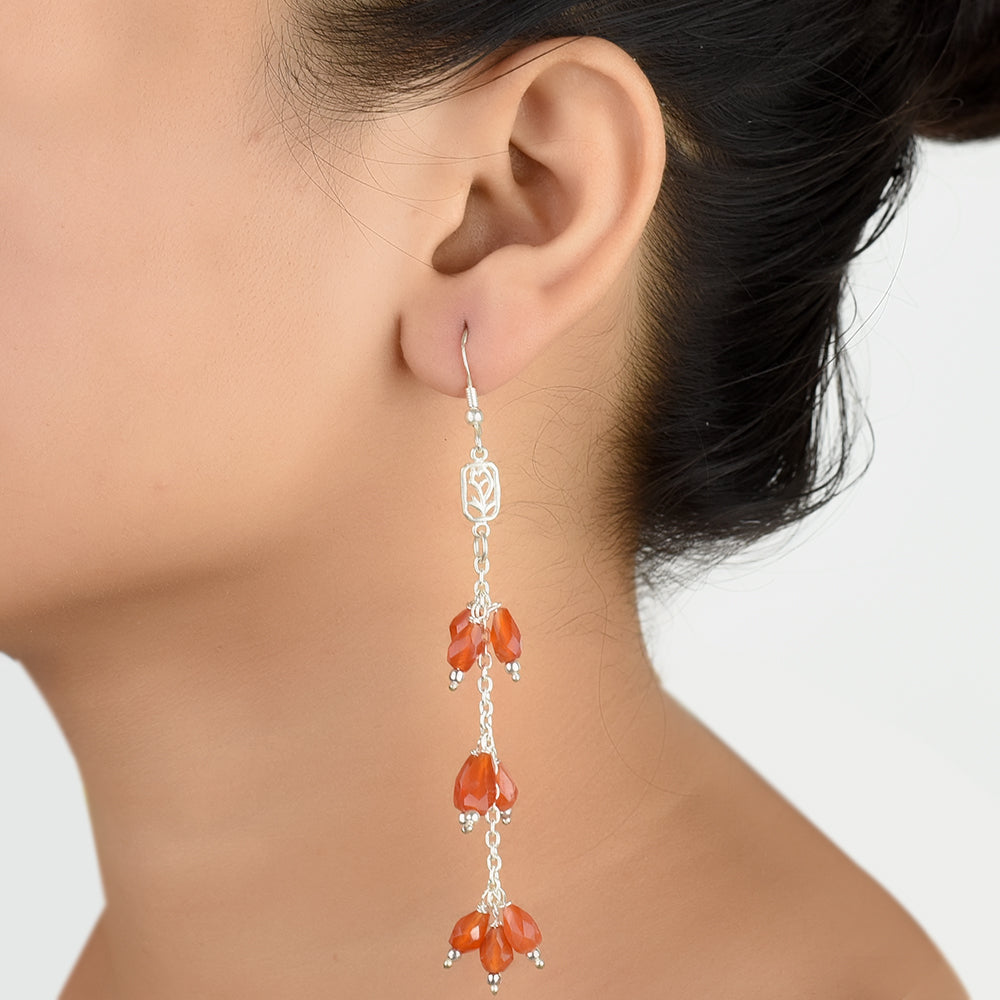 Front view of Laal Carnelian carnelian earrings crafted in 92.5 Sterling Silver.