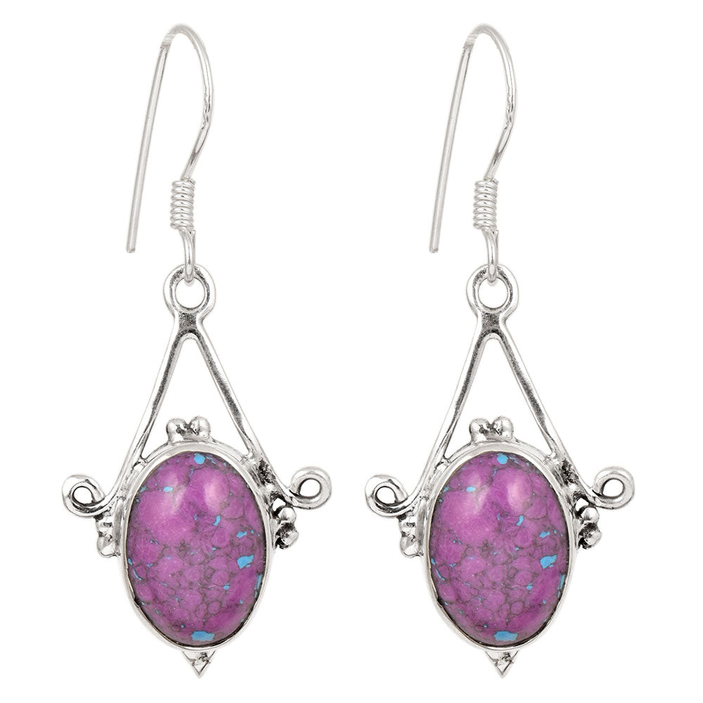 Close-up of intricate details on these 92.5 Sterling Silver turquoise drop earrings.