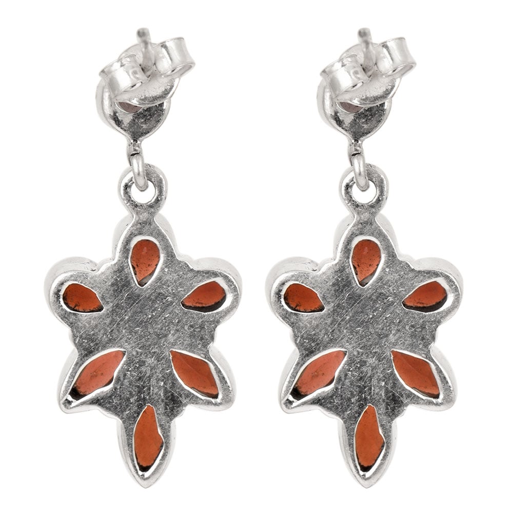 Detailed view of the clasp and back of the Garnet Floral Dangle Earrings earrings.