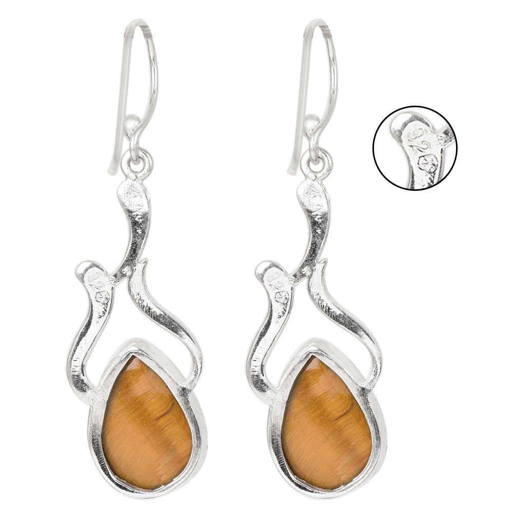 Detailed view of the clasp and back of the Tear Drop Tiger Drop Earrings earrings.
