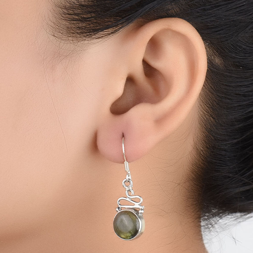 Pair of Jade Round Drop Earrings displayed on a neutral background for a clear view.