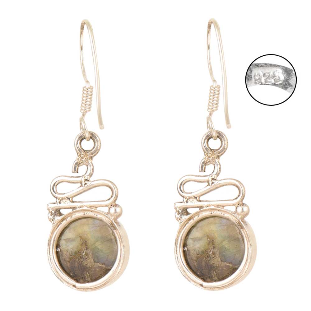 Earrings next to a scale to illustrate the size of Jade Round Drop Earrings.