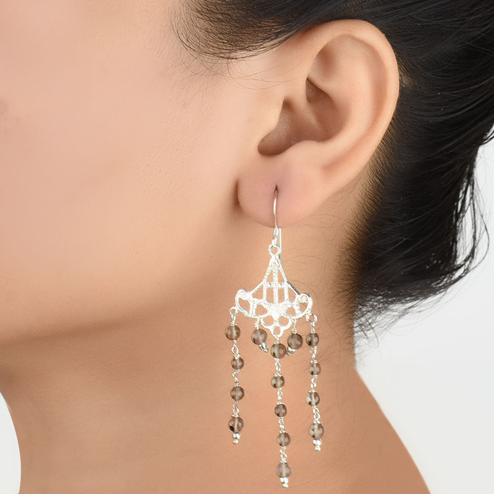 Pair of Quartz Round Earrings displayed on a neutral background for a clear view.