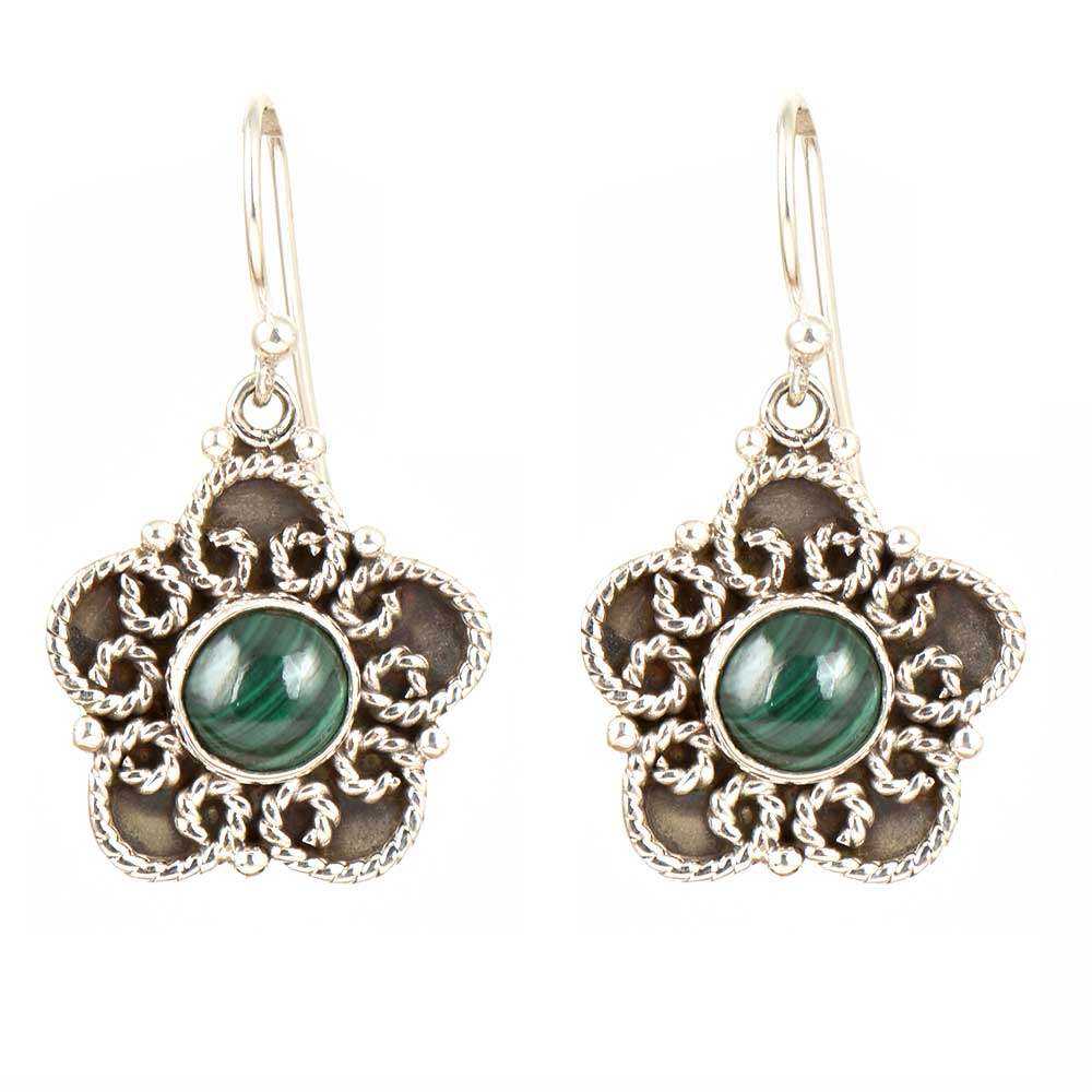 Detailed view of the clasp and back of the Malachite Round Dangle Earrings earrings.