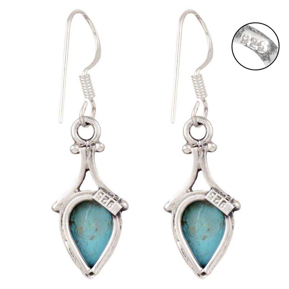 Earrings next to a scale to illustrate the size of Turquoise Teardrop Earrings.