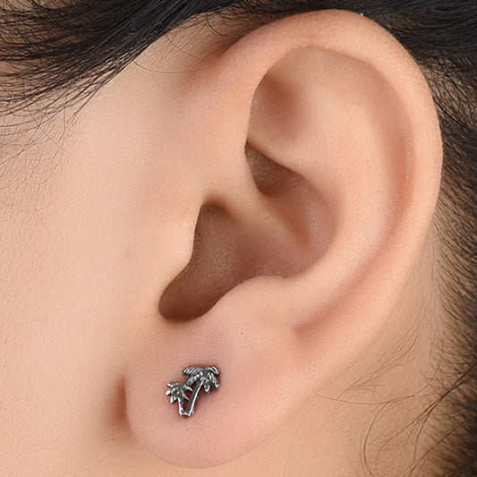 Pair of Beach Palm Tree Stud Earrings displayed on a neutral background for a clear view.