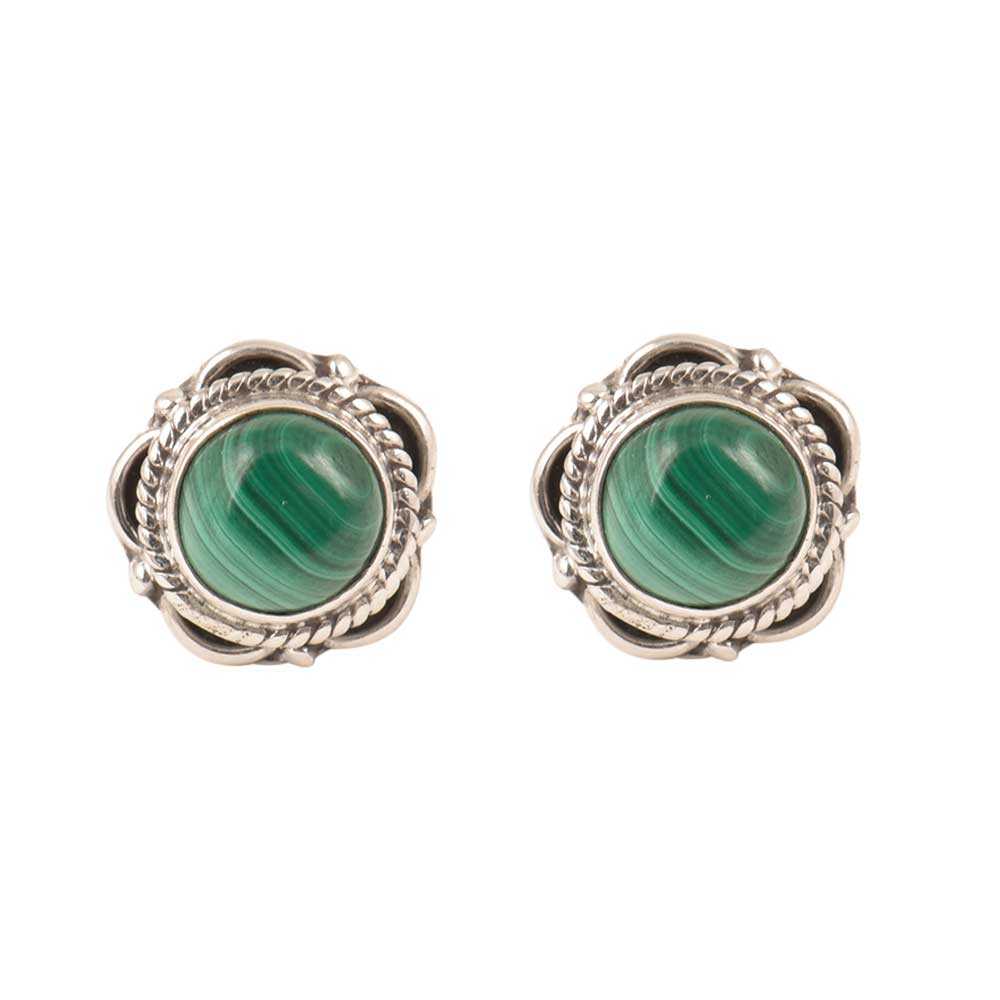 Detailed view of the clasp and back of the Malachite Stud Earrings earrings.