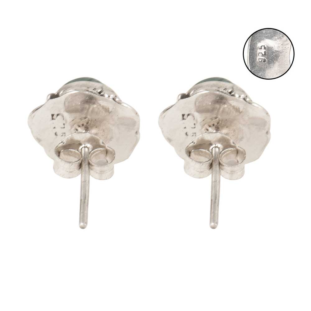 Earrings next to a scale to illustrate the size of Malachite Stud Earrings.