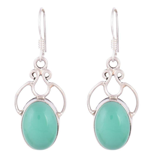 Close-up of the intricate design on Agate Teardrop Dangle Earrings with Silver and Green accents in 92.5 Sterling Silver.