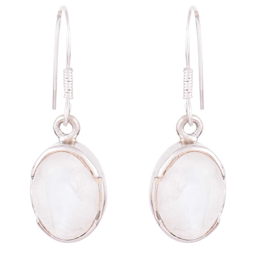 Close-up of the intricate design on Quartz Oval Earrings with Silver and White accents in 92.5 Sterling Silver.