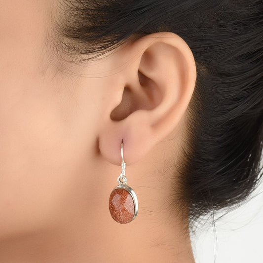Close-up of the intricate design on Brown Sunstone Wire Earrings with Silver and Brown accents in 92.5 Sterling Silver.