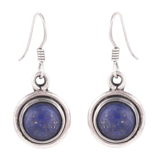 Close-up of the intricate design on Lapis Round Earrings with Silver and Blue accents in 92.5 Sterling Silver.