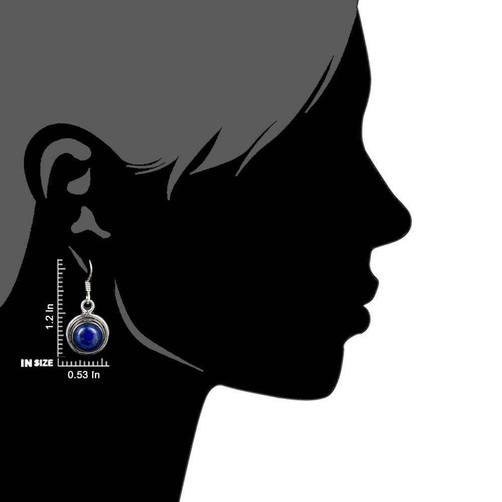 Earrings next to a scale to illustrate the size of Lapis Round Earrings.